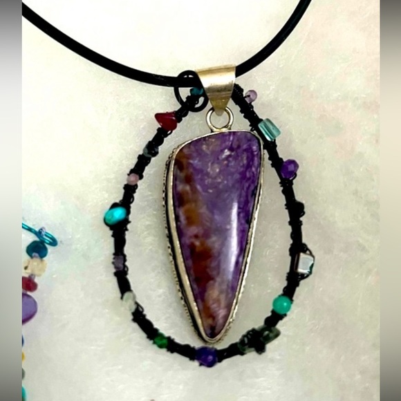 Real STONES necklace w Lápiz purple pendant gorgeous - Picture 1 of 8